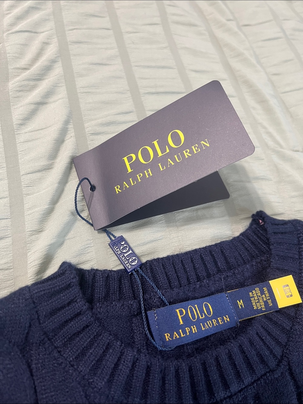 Polo by Ralph Lauren Navy Cable-Knit Crewneck with Red Pony Logo - Picture 3 of 4
